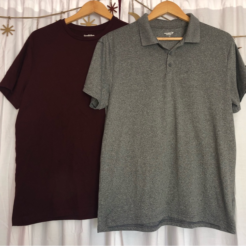 Goodfellow wine basic & Old Navy gray active polo
